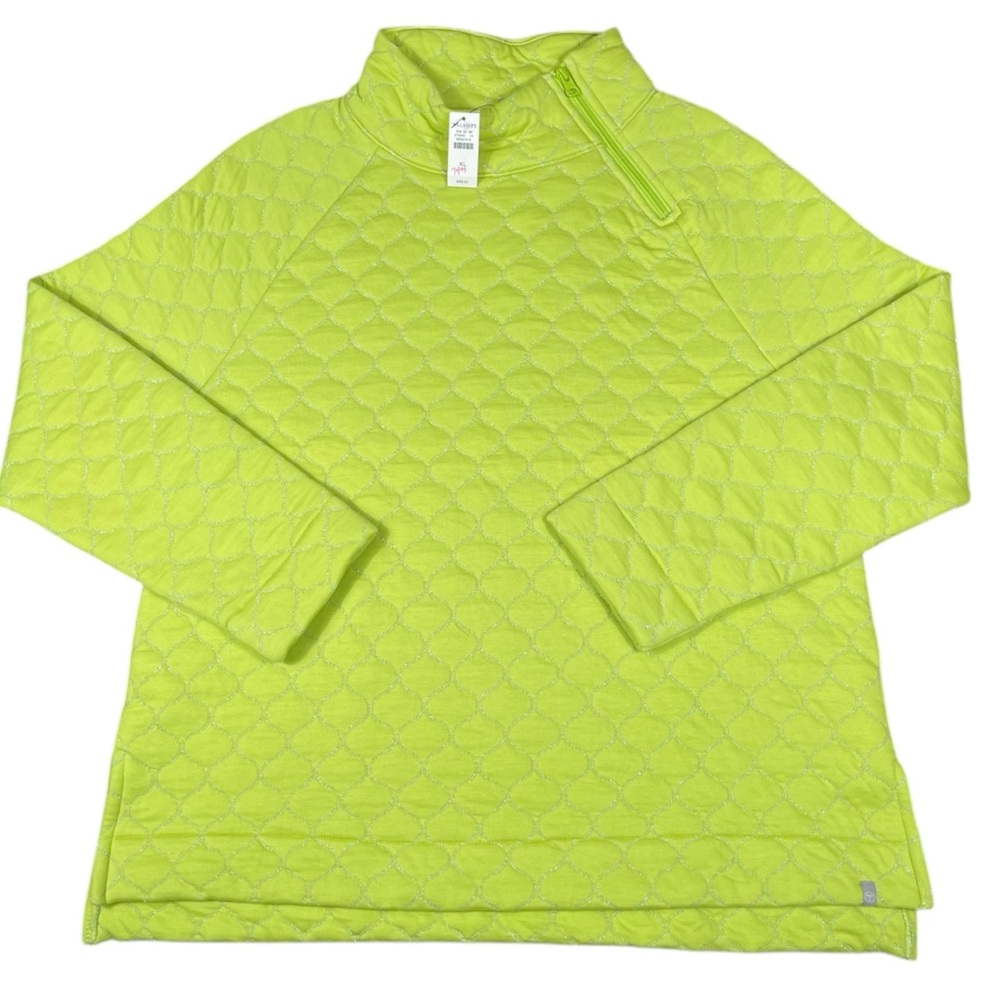 NWT T By Talbots Metallic Asymmetrical Zip Women’s Green Quilted Pullover Sz XL